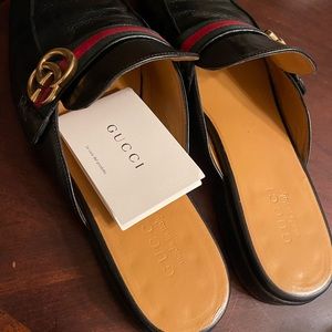 Gucci Men’s Princetown Leather GG Metal Details Slides Black Size US 12